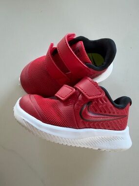 Nike Kids Red Velcro Sneakers with Black Swoosh